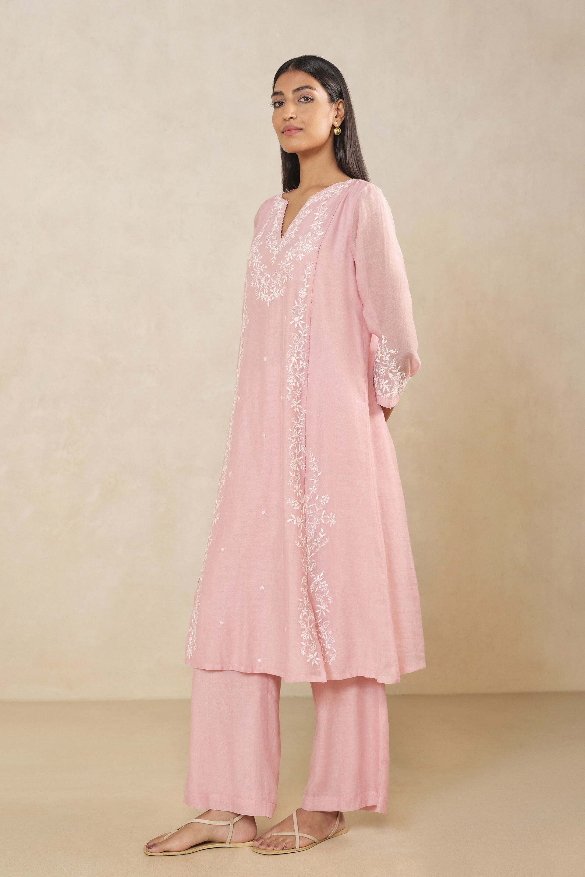Haiku Chikankari Hand-embroidered Mul Kurta Set - Pink, Pink, image 3